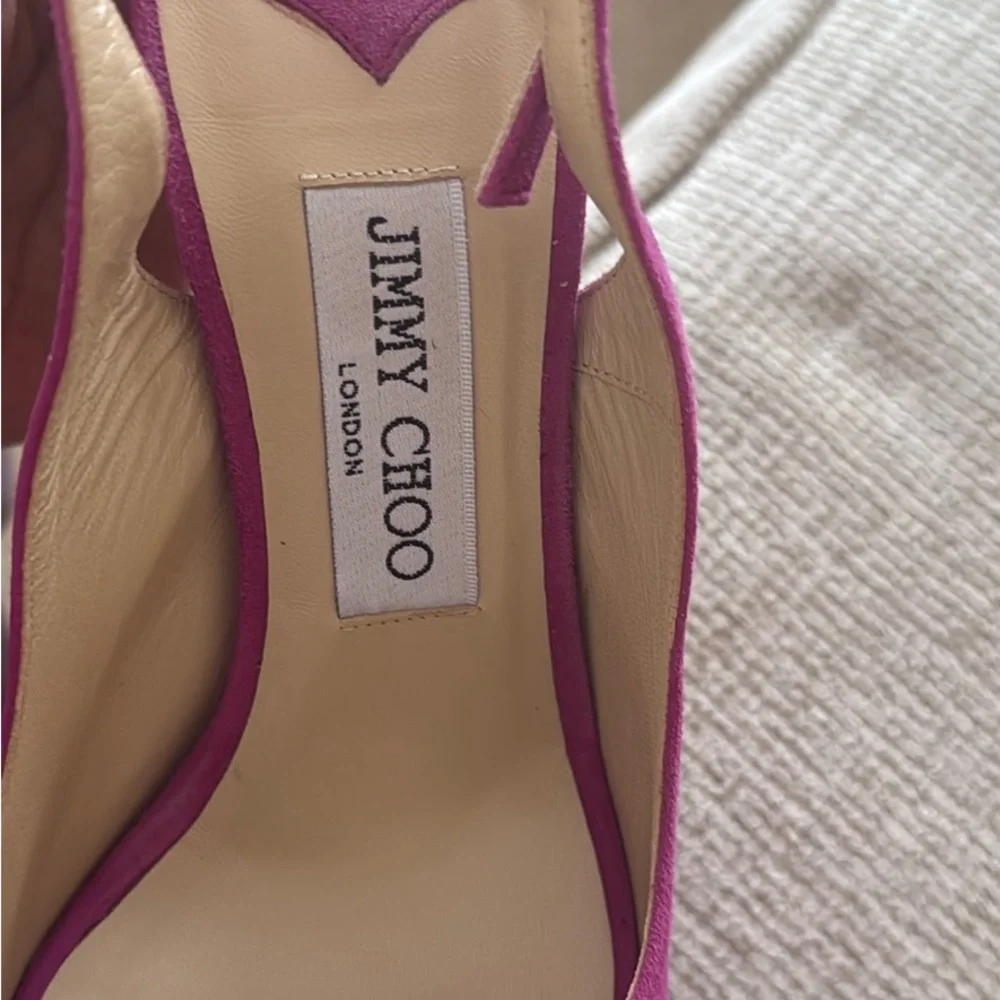 Jimmy Choo Fuchsia Suede Peep-Toe Heels - Picture 2 of 5